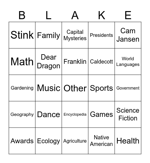 Blake Bulldogs Read! (1st/2nd Grade) Bingo Card