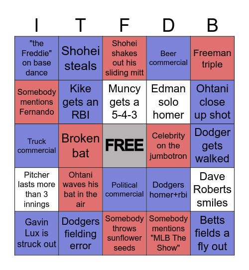 Dodgers World Series! Bingo Card