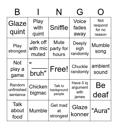 Noah bingo Card