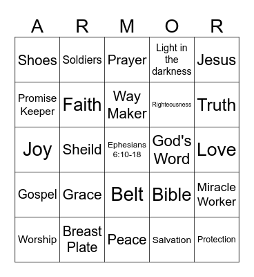 Armor of God Bingo Card