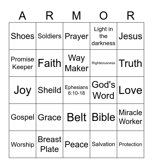 Armor of God Bingo Card