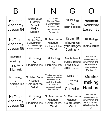 Ruby 11/4 to 11/9 Bingo Card