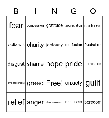 Hersperia's Feelings Bingo Card