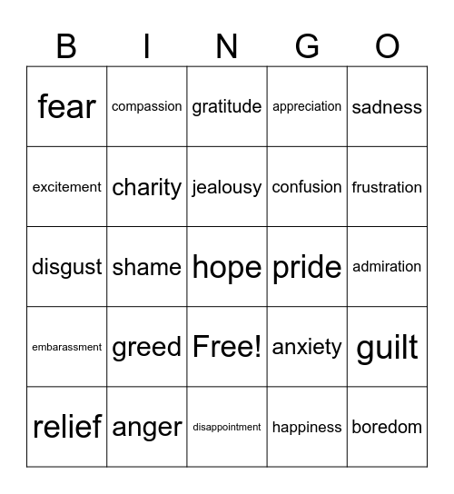 Hersperia's Feelings Bingo Card