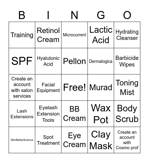 CosmoProf/Salon Services Bingo Card