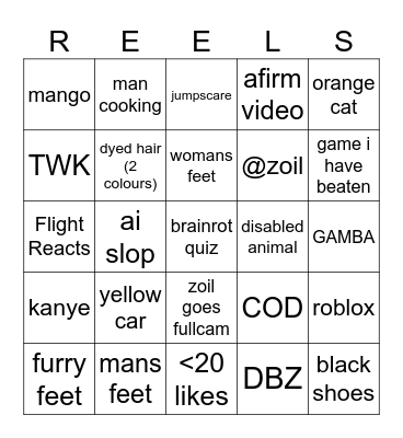 REELS Bingo Card