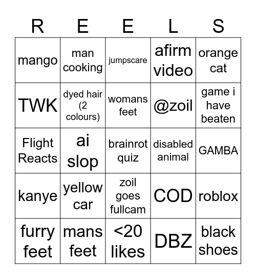 REELS Bingo Card