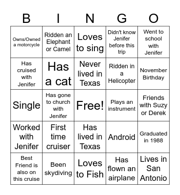 European Vacation Bingo Card