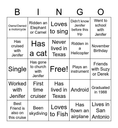 European Vacation Bingo Card