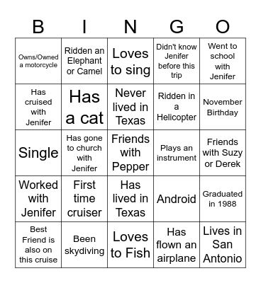 European Vacation Bingo Card