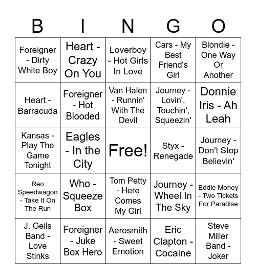 Classic Rewind Bingo Card