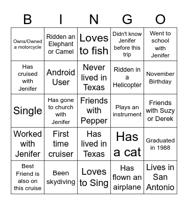 European Vacation Bingo Card