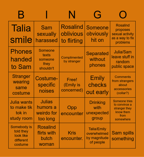 JERTS halloweekend Bingo Card