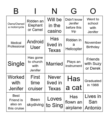 European Vacation Bingo Card