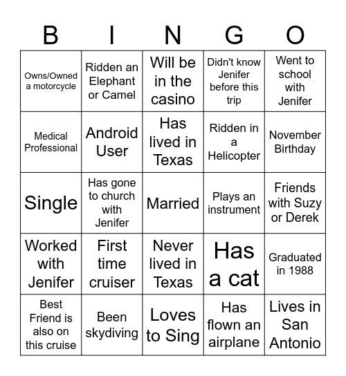 European Vacation Bingo Card