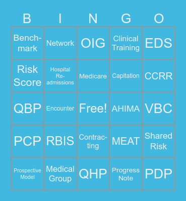 Risk Adjustment (Healthcare) Bingo Card