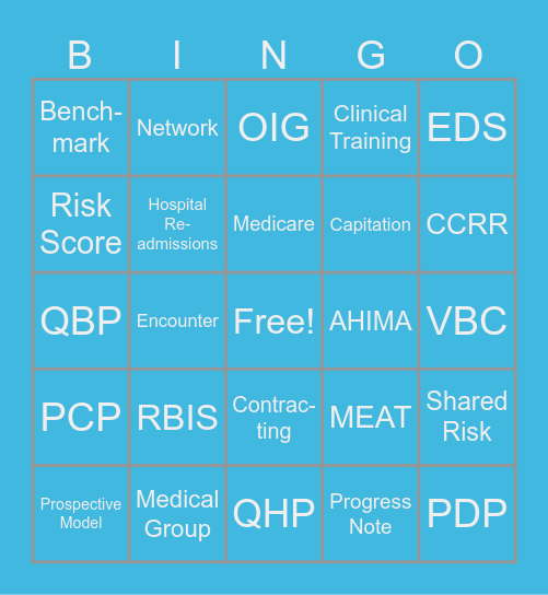 Risk Adjustment (Healthcare) Bingo Card