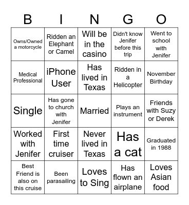 European Vacation Bingo Card