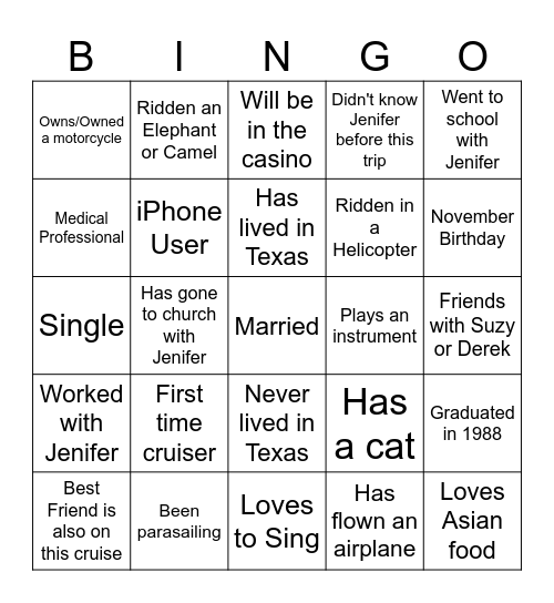 European Vacation Bingo Card