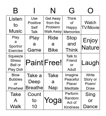 Coping Skills Bingo Card