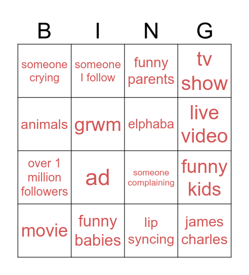 tik tok bingo Card