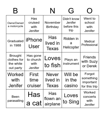 European Vacation Bingo Card