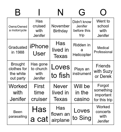 European Vacation Bingo Card