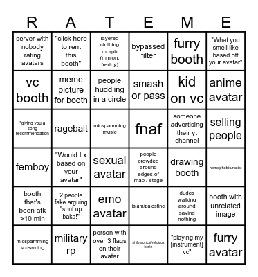 Rhombus' RMA Bingo Card