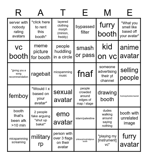 Rhombus' RMA Bingo Card