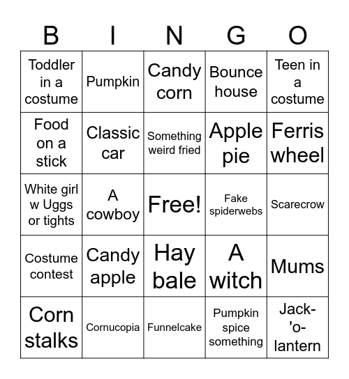 Fall festival Bingo Card