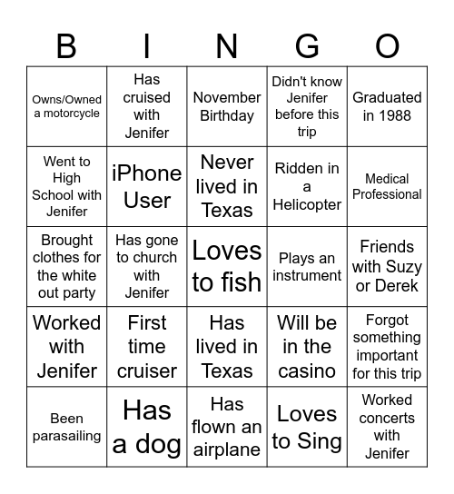 European Vacation Bingo Card