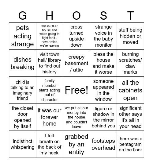 Ghost Bingo Card