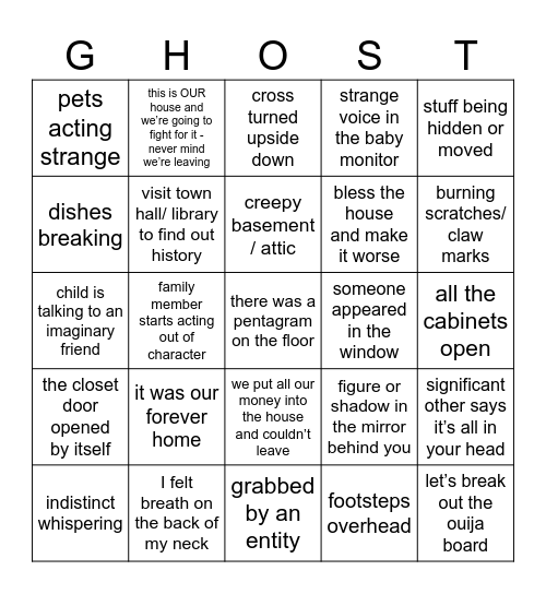 Ghost Bingo Card