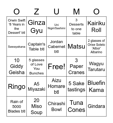 Ozumo BINGO Card