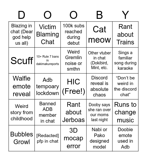 Dooby3D Bingo Board Bingo Card