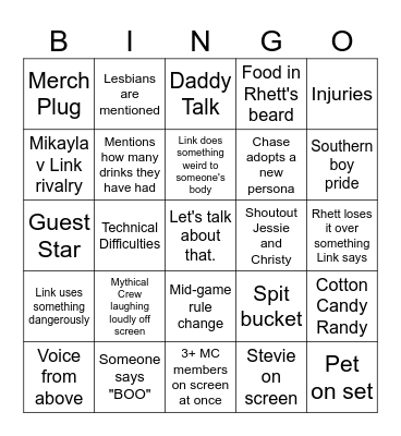Good Mythical Morning Bingo Card