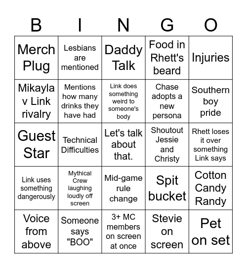 Good Mythical Morning Bingo Card