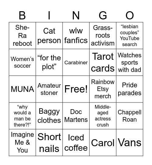Lesbian Bingo (Charlotte’s Version) Bingo Card