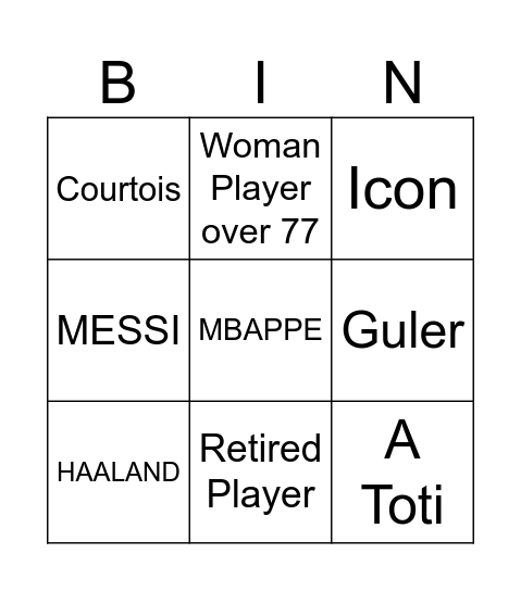 FIFA Bingo Card