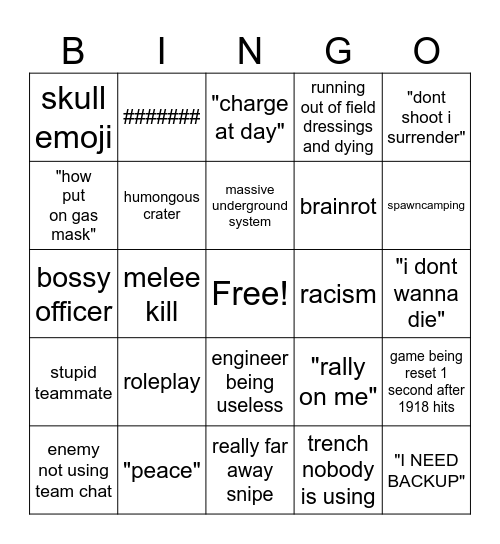 trench war bingo Card