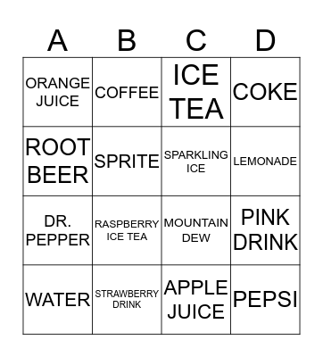 DRINKS Bingo Card