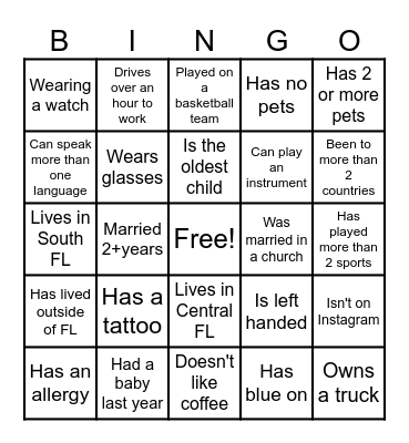 Find the Guest Bingo Card