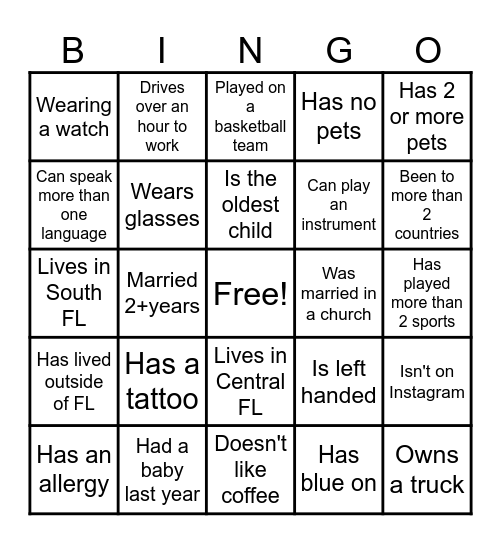 Find the Guest Bingo Card