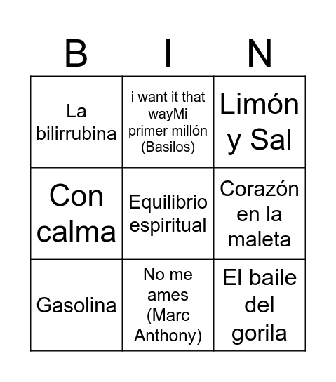 BINGO MUSICAL Bingo Card