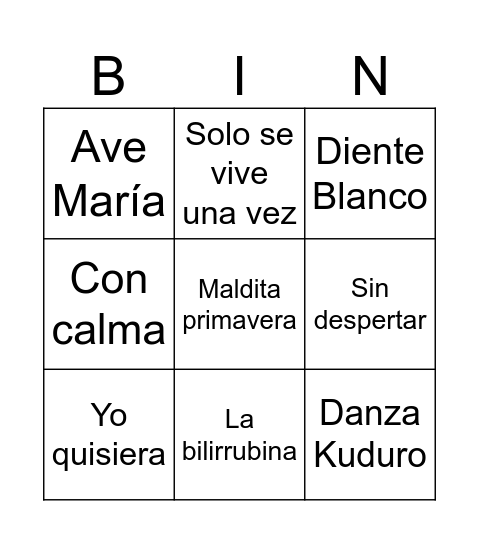 BINGO MUSICAL Bingo Card