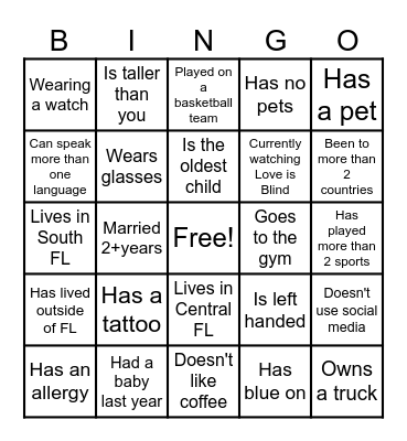 Find the Guest Bingo - Winner gets a prize! Bingo Card