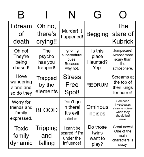 Diagon Inn REDRUM Bingo! Bingo Card