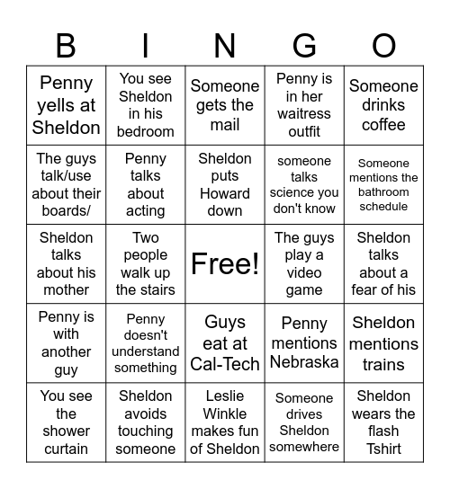 Big Bang Theory Bingo!!! Bingo Card