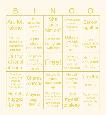 Kill me Bingo Card