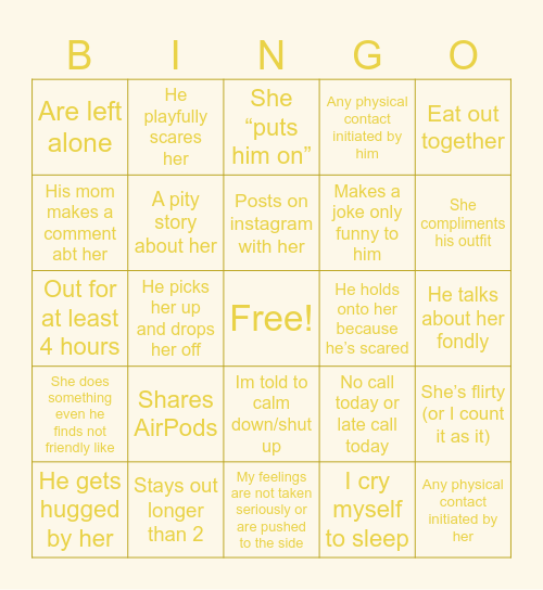 Kill me Bingo Card